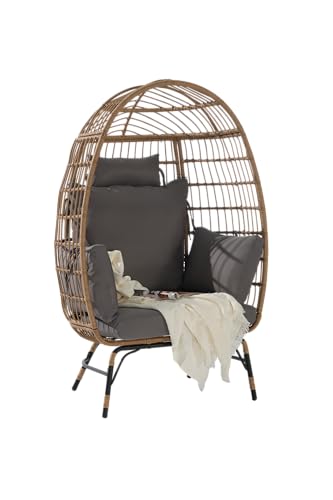Oversized Patio Egg Chair, Wicker Rattan Egg Chair for Adult, Indoor Outdoor Patio Large Wicker Basket with Water-Resistant Cushion, Outdoor Lounge 360Lbs Capacity - Dark Gray cattino