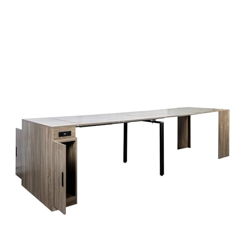 Ball & Cast 23.62-118.11" Extendable Dining Room Table for 6-12, Rectangle Extension Kitchen Dining Table with Storage and USB Ports,Folding Dinner Table for Kitchen Living Meeting Room,Grey Ball & Cast