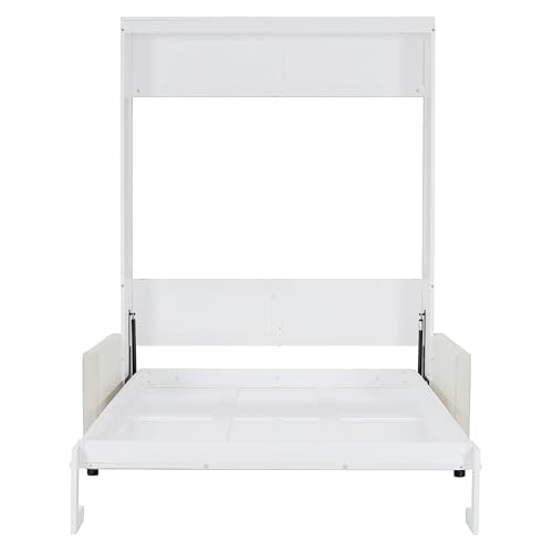 LZ LEISURE ZONE White Full Size Murphy Bed with Sofa - Space-Saving Wall Bed with Comfortable Cushion, Ideal for Home Office, Small Rooms, or Apartments LZ LEISURE ZONE
