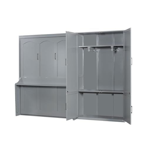 Merax Queen Size Murphy Bed Wall Bed with Closet and Wardrobe Storage for Bedroom,Gray Merax