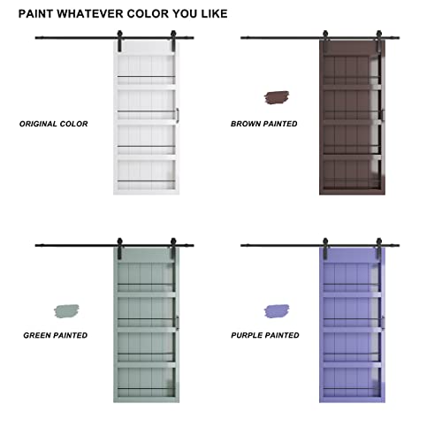 BARNER HOME 36in x 84in Sliding Barn Door, Shelf Style, Made of Primed MDF, Sliding Door with 6.6 ft Hardware Kit BARNER HOME