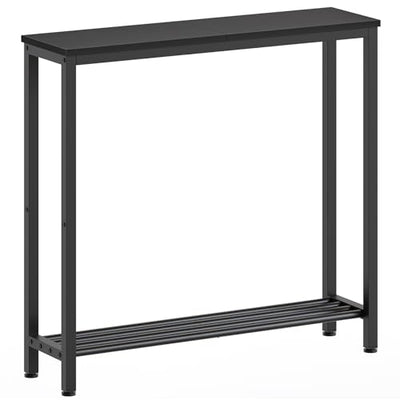 YATINEY Narrow Console Table, 2-Tier Small Sofa Table, 29.5" Thin Entryway Behind Couch Table with Shelves, Industrial Hallway Table, for Living Room, Foyer, Black CT03BB
