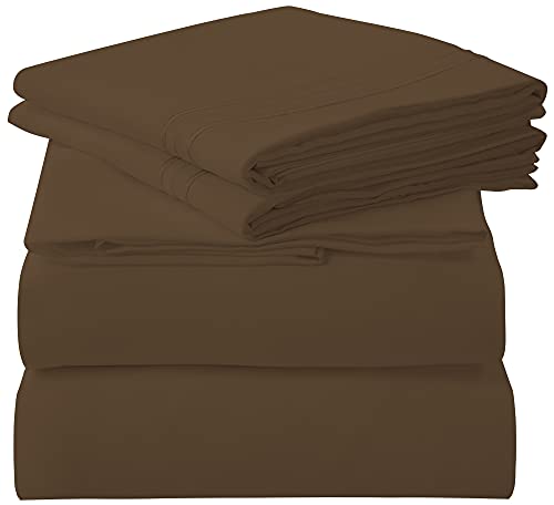 ROYALE LINENS 4 Piece Full Sheets Set - Soft Brushed 1800 Microfiber Bedding - 1 Fitted, 1 Flat Sheet, 2 Pillow Cases - Wrinkle Free & Fade Resistant - Hotel Luxury Bed Sheets (Chocolate Brown, Full) ROYALE LINENS