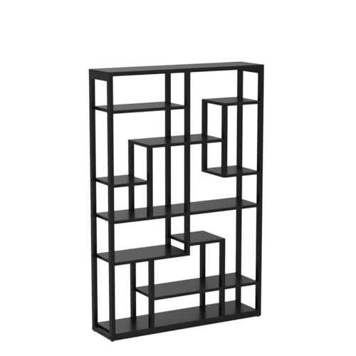 Tribesigns 47” Black 9-Tier Rustic Geometric Bookshelf – Industrial Wood and Metal Display Shelf for Living Room and Office Tribesigns