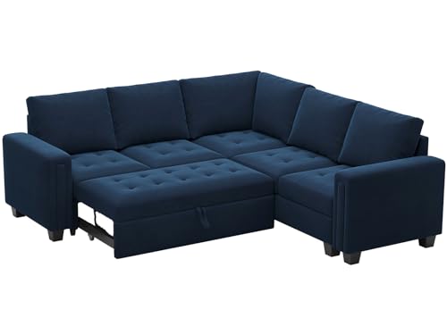 Belffin Modular Sectional Sleeper Sofa with Pull Out Couch Bed Velvet Convertible L Shaped Sectional Couch for Living Room Apartment Blue Belffin