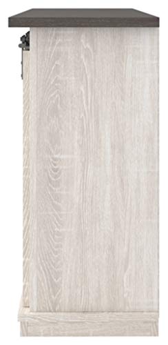 Signature Design by Ashley Dorrinson Farmhouse TV Stand Fits TVs up to 50" with Sliding Barn Doors and Storage Shelves, Whitewash & Gray Signature Design by Ashley