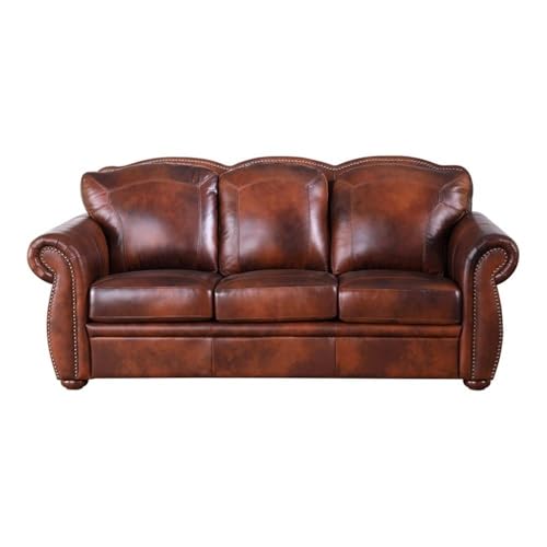 BOWERY HILL Traditional Geuine Leather Sofa in Marco Brown Finish BOWERY HILL