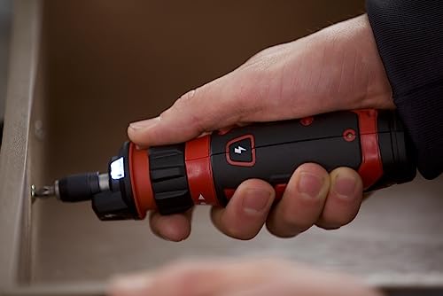 SKIL Rechargeable 4V Cordless Screwdriver with Circuit Sensor Technology, Includes 9pcs Bit, 1pc Bit Holder, USB Charging Cable - SD561201, Red Skil