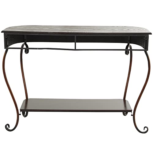 Deco 79 Metal Floral Embossed 1 Shelf Console Table with Ornate Scroll Legs, 43" x 14" x 32", Brown Deco 79