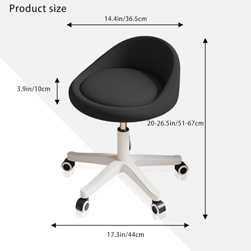 Timbertouch Swivel Rolling Stool with Wheels, Height Adjustable PU Leather Drafting Chair, Round Seat for Salon, Spa, Tattoo, Office, Home Use Black Set of 1 Timbertouch
