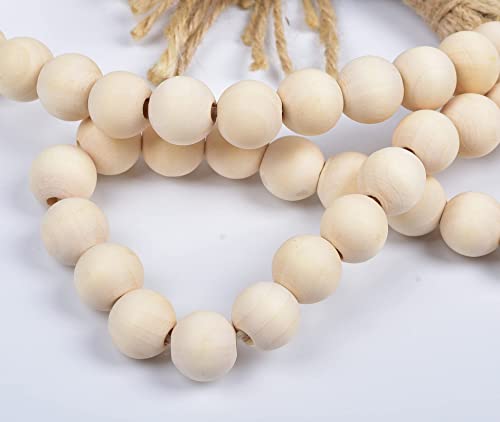 LSKYTOP 58 Inches Wood Bead Garland with Tassel,Farmhouse Rustic Prayer Boho Wooden Beads for Tiered Tray Coffee Table Mantel Decor (1 Pack) LSKYTOP