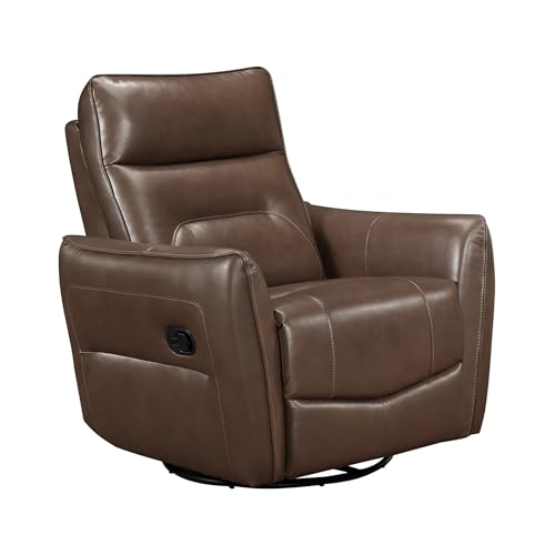 Lexicon Swivel Glider Reclining Chair, Top Grain Leather Match Manual Recliner, Comfy Nursery Glider Recliner, Swivel Reclining Chair for Living Room/Office/Bedroom/Apartment, Toffee Brown Lexicon