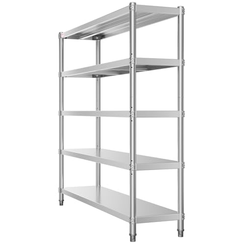 VEVOR Stainless Steel Shelving 48x18.5 Inch 5 Tier Adjustable Shelf Storage Unit Stainless Steel Heavy Duty Shelving for Kitchen Commercial Office Garage Storage 330lb Per Shelf VEVOR