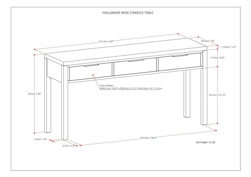 SIMPLIHOME Hollander Console Table - 60 Inch Wide Solid Wood Sofa Table in Warm Walnut Brown, Contemporary Storage Table for Entryway or Living Room with 3 Drawers and Sleek Metal Hardware SIMPLIHOME