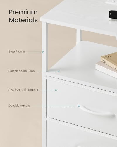 SONGMICS BELLAH Collection - Nightstand with Charging Station and App-Controlled Adjustable LED Lights, Bed Side Table, 2 Drawer and 1 Open Shelf, Bedroom, Cloud White and Snow White ULGS302WH01S SONGMICS
