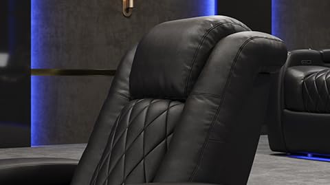 Valencia Tuscany Home Theater Seat - Nappa Leather Power Recliner with Cool Gel Memory Foam, USB-C/A Charging, RGB LED Lights, Adjustable Lumbar & Headrest (Single Recliner,Black) VALENCIA THEATER SEATING