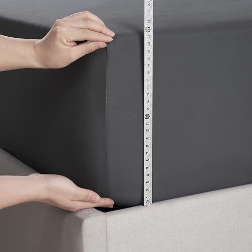 Nestl Dark Grey Extra Deep Pocket Fitted Sheet Queen, Hotel Luxury Queen Fitted Sheet Only Easily Fits 18 to 24 Inch Mattress, Super Soft, Wrinkle-free, and Breathable Bottom Sheets with Corner Straps Nestl