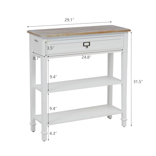 kinbor Accent White Console Table with Drawer and Shelf, Wood Sofa Table with Storage for Entryway Hallway Living Room kinbor