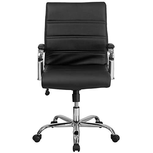 Flash Furniture Whitney Mid-Back Swivel LeatherSoft Desk Chair with Padded Seat and Armrests, Adjustable Height Padded Office Chair, Black Flash Furniture