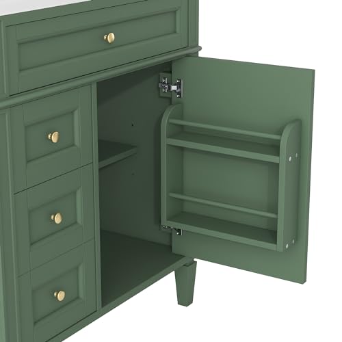 Linique 30" Bathroom Vanity with Sink Combo Set, Solid Wood Frame Modern Bathroom Storage Cabinet with 2 Drawers and a Tip-Out Drawer, Soft Closing Cabinet Door with Organizer, Green Linique