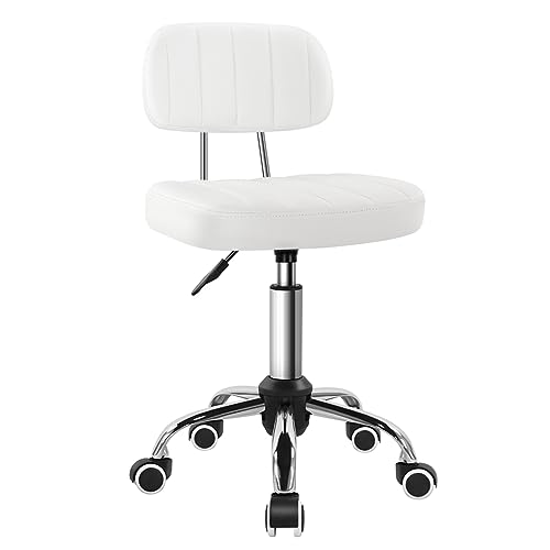 BFTOU White Square Swivel Stool with Wheel for Work SPA Shop Massage Height-Adjustable and Cost-Effective Rolling Stool Chair with Back BFTOU
