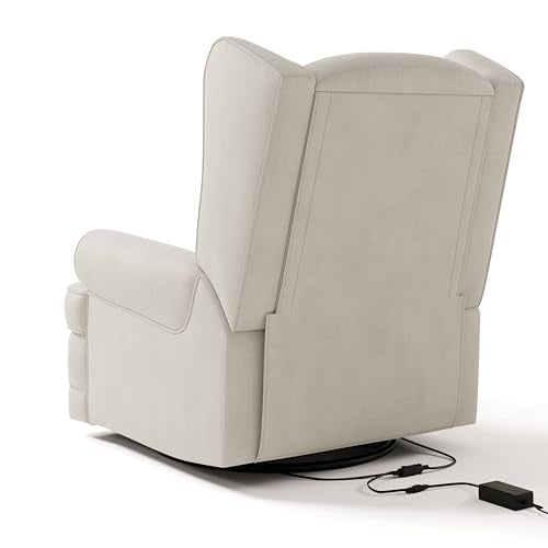 Storkcraft Serenity Glider Recliner Nursery Chair with USB Charging Port (Ivory) – Premium Upholstered Nursery Glider Recliner with Manual Recline Function, Dual USB Charging Storkcraft