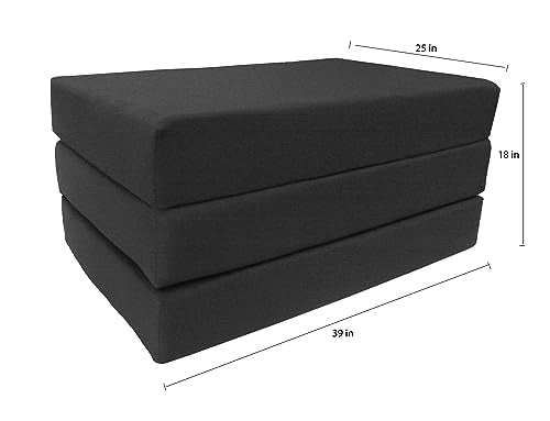 D&D Futon Furniture Black Twin Size Shikibuton Trifold Foam Beds 6 x 39 x 75, 1.8 lbs high Density Resilient White Foam, Floor Foam Folding Mats. D&D Futon Furniture
