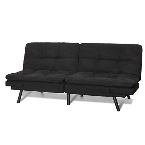 Mainstay.. Memory Foam Futon, Black Suede, Fabric, Wood, Metal + Free Clean Fabric Cloth (Black Suede) Mainstay