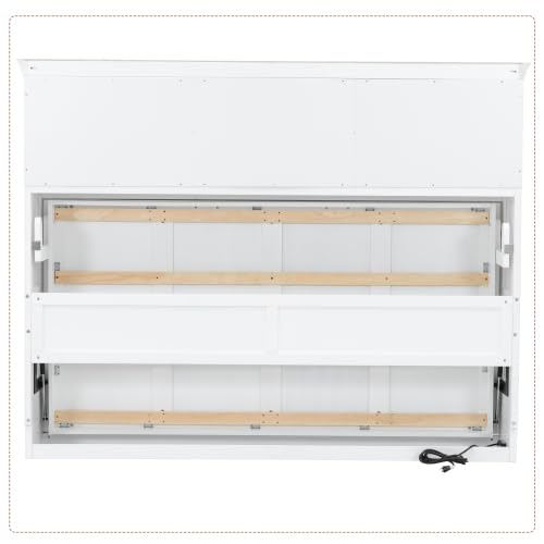 Harper & Bright Designs Twin Size Murphy Bed with Storage Drawer, Open Cabinets and Charging Station, White Harper & Bright Designs