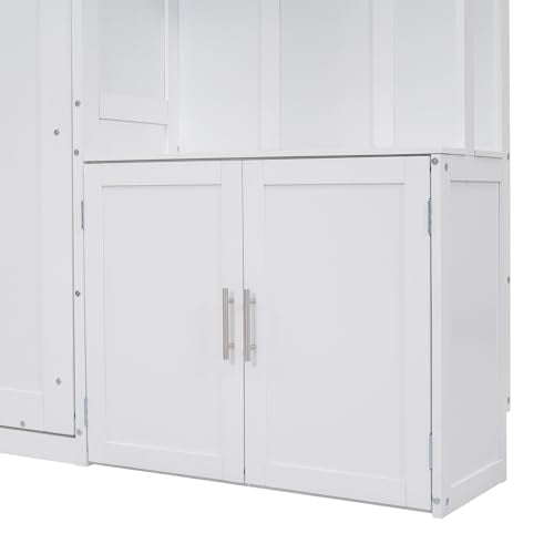 SOFTSEA Full Size Murphy Bed with Multiple Storage Shelves, Wood Wall Cabinet Bed Frame with Storage, Farmhouse Murphy Bed Fame, Can Be Folded into a Cabinet, White SOFTSEA