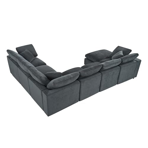 129" Oversized Modular Sectional Sofa L Shaped Modern Couch with Ottoman, Deep Seat and Wide Chaise for Living Room Merax