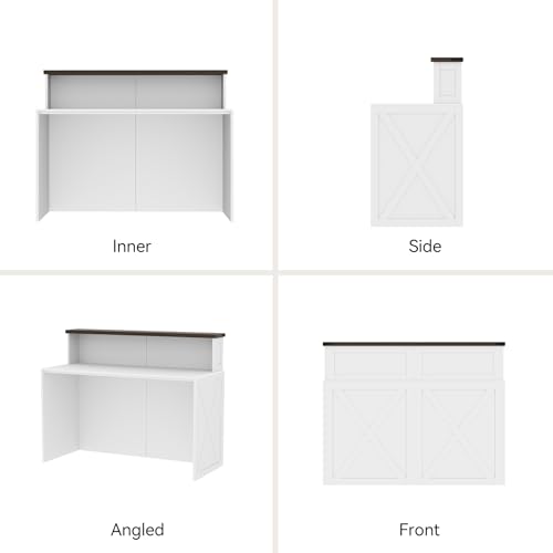 Epecoya Tall Reception Desk with Counter, 47-Inch Modern Front Desks, Unique Barn Door Home Design Office Table Retail Counter for Checkout, Lobby, Beauty Salon, White Epecoya
