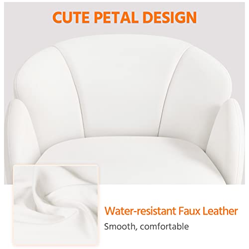 Yaheetech White Desk Chair Vanity Chair with Back Modern Faux Leather Swivel Rolling Office Computer Armchair for Living Room, Bedroom Yaheetech