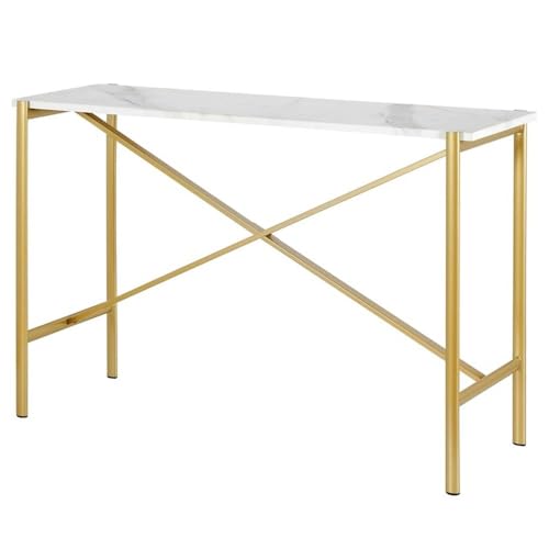 Braxton 46'' Wide Rectangular Console Table with Faux Marble Top in Gold Henn&Hart