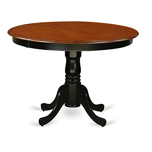 East West Furniture HLKE3-BCH-W 3 Piece Dining Room Furniture Set Contains a Round Dining Table with Pedestal and 2 Wood Seat Chairs, 42x42 Inch, Black & Cherry East West Furniture
