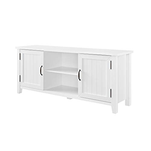 Walker Edison Buren Classic Grooved Door TV Stand for TVs up to 65 Inches, 58 Inch, Solid White Walker Edison