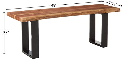 Alaterre Furniture Alpine Live Edge Solid Wood 48 inch Bench with Metal Legs, Natural Alaterre Furniture