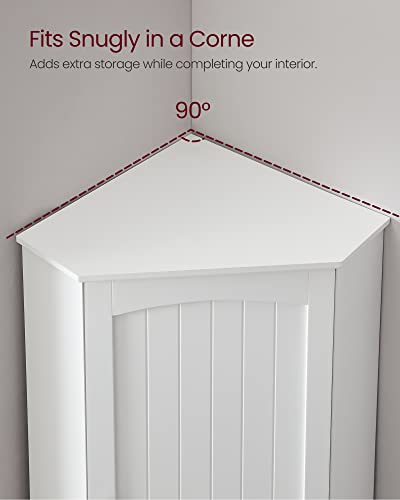 VASAGLE Corner Cabinet, Tall Corner Storage Cabinet with 2 Doors and 4 Adjustable Shelves, for Bathroom Kitchen Living Room, Modern Farmhouse Design, White UBBC541P31 VASAGLE