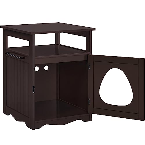 Yaheetech Cat Litter Box Enclosure, Hidden Litter Box Furniture with Open Shelf, Indoor Cat Washroom, Storage Cabinet Pet Crate, Side End Table, Wooden Pet House Espresso Yaheetech
