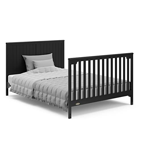 Graco Hadley 5-in-1 Convertible Crib with Drawer (Black) – Combo, Includes Full-Size Nursery Storage, Converts from Baby Crib to Toddler Bed, Daybed Graco