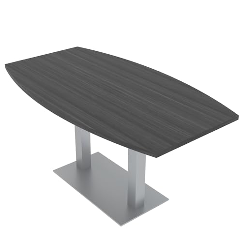 Harmony Series 6-Person Boat Shaped Conference Table with Brushed Silver Square Metal Base | Meeting Tables for Offices, Training Rooms, and Homes | Scratch-Resistant | Asian Night – 6’ SKUTCHI DESIGNS INC.