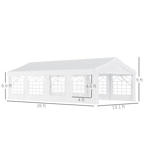 Outsunny 13 x 26 ft Heavy Duty Party Tent Outdoor Gazebo Wedding Tent Event Shelter Carport BBQ with Removable Sidewalls & Windows, Outside Waterproof Canopy for Parties, White Outsunny