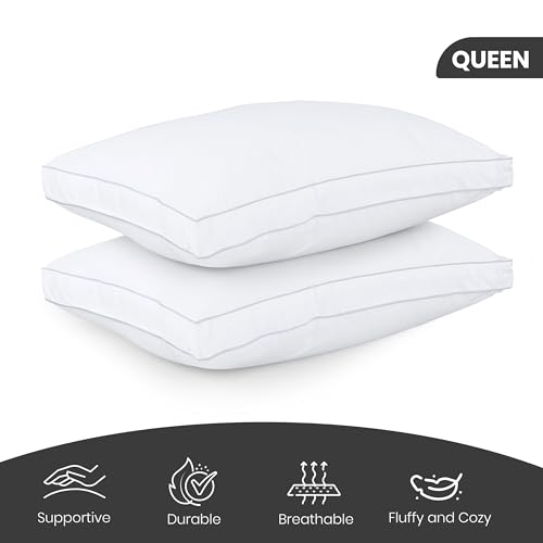 Utopia Bedding Bed Pillows for Sleeping Queen Size (White), Set of 2, Soft & Fluffy Pillow with Down Alternative Filling, Cooling, Hotel Quality, Gusseted Pillow for Back, Stomach or Side Sleepers Utopia Bedding