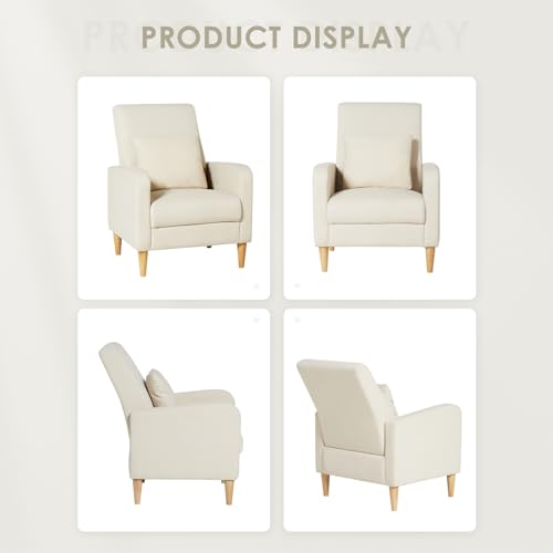 COLAMY Modern Upholstered Accent Chair Armchair with Pillow, Fabric Reading Living Room Side Chair,Single Sofa with Lounge Seat and Wood Legs, Beige COLAMY
