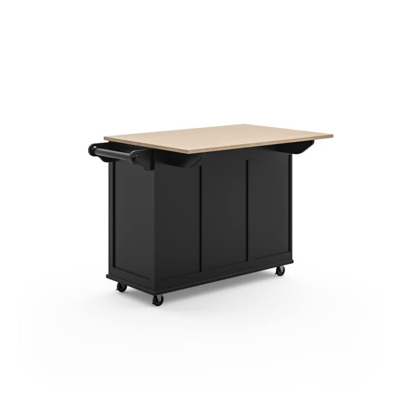 Pemberly Row Mobile Kitchen Island Cart w/Wood Drop Leaf Breakfast Bar in Black Pemberly Row