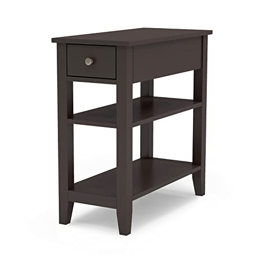 ChooChoo Side Table Living Room, Narrow End Table with Drawer and Shelf, 3-Tier Sofa End Table for Small Space, Espresso ChooChoo