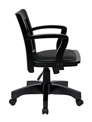 OSP Home Furnishings Deluxe Wood Banker's Desk Chair with Padded Seat, Adjustable Height and Locking Tilt, Black Finish and Black Vinyl Office Star Products