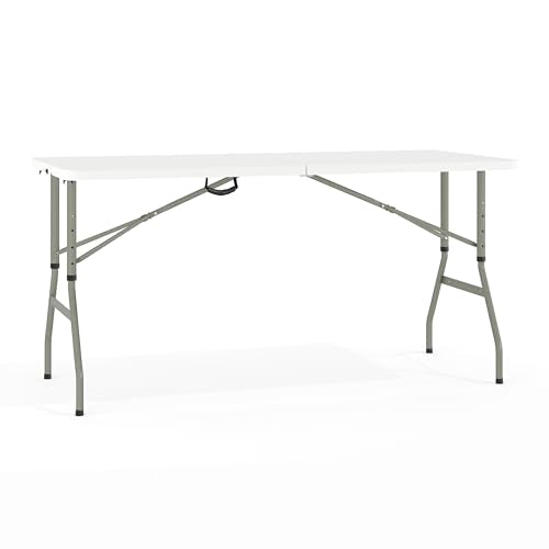 Flash Furniture Kathryn 5' Rectangular Plastic Folding Event Table with Carrying Handle, Bi-Fold Portable Banquet Table for Indoor/Outdoor Events, White Flash Furniture