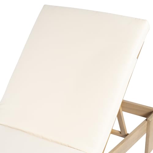 Christopher Knight Home Duska Acacia Wood Chaise Lounge Chair Set of 2, Patio Outdoor Chaise Lounge with Cushions, Adjustable Backrest Single Lounge Sofa, Garden Poolside Backyard Seating, Teak+Beige
