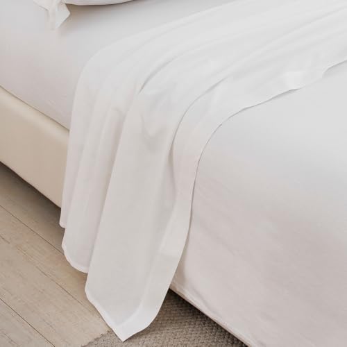 DAUAOTO King Size Linen Blend Sheets Set, 55% Linen 45% Cotton Bedding Sets, Bedlinen Up to 16" Deep, White DAUAOTO